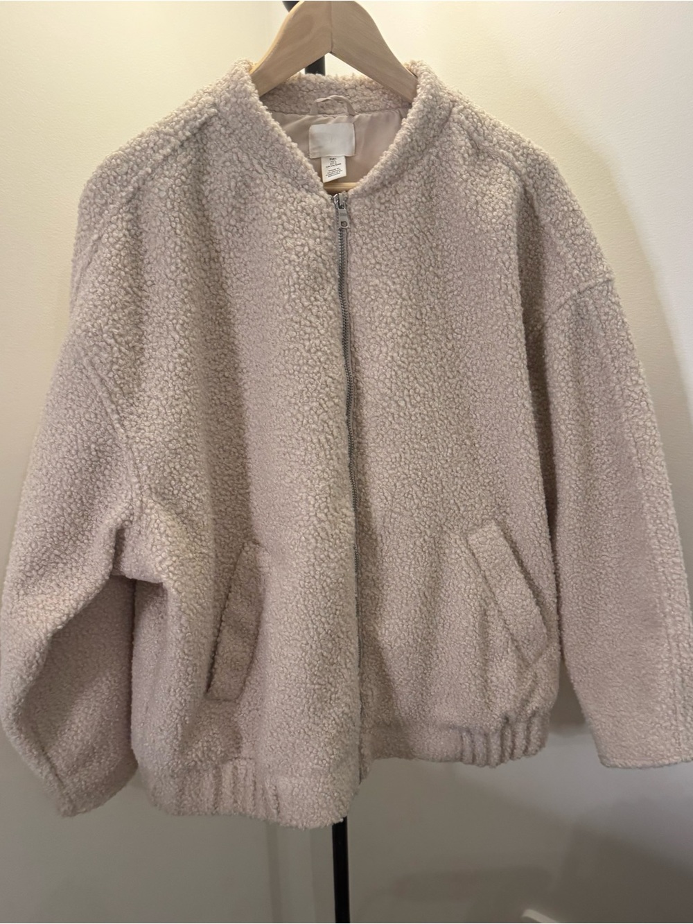 H&M Cream Sherpa Bomber Jacket with Zip